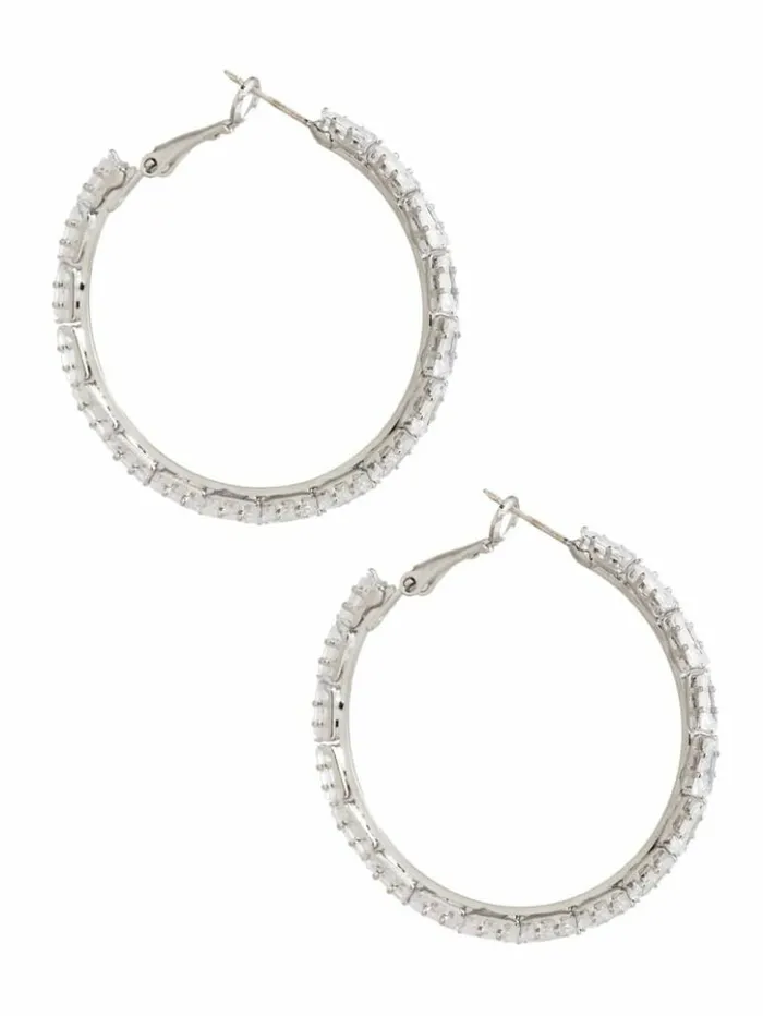 Women GUESS Jewelry Rhodium Plated Large Crystal Hoop Earring Silvergold