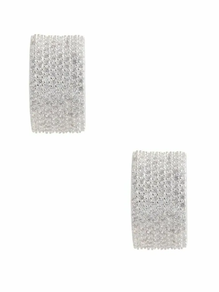 Women GUESS Jewelry SilverTone CZ Hoop Earrings Silver