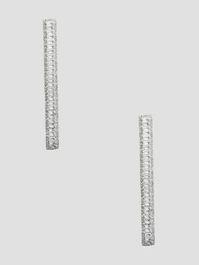 Women GUESS Jewelry SilverTone Linear Baguette Earrings Silver