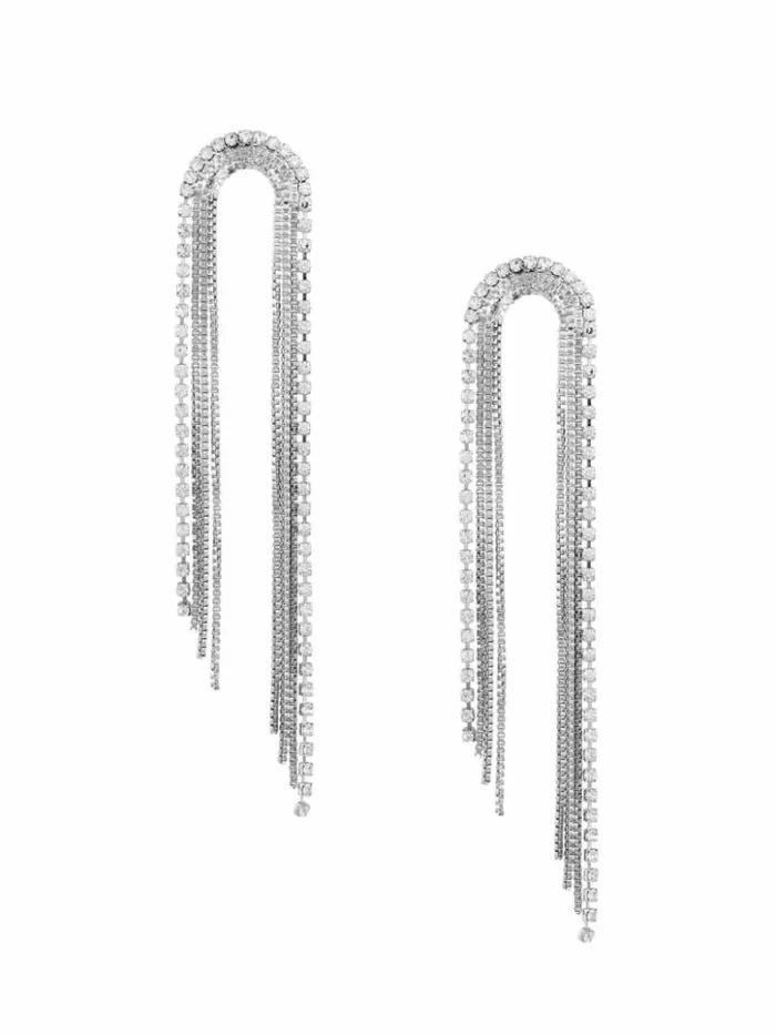 Women GUESS Jewelry SilverTone Rhinestone Arch Fringe Earrings Silver