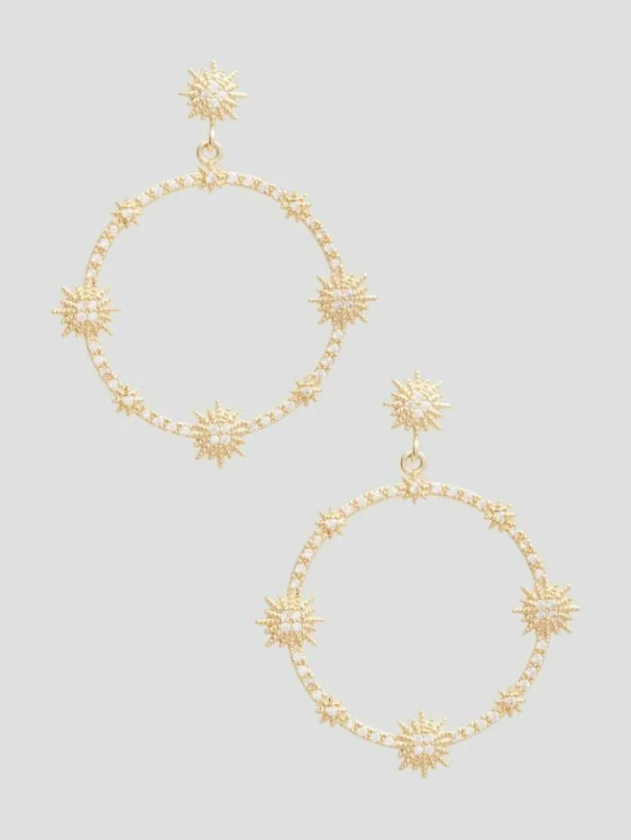 Women GUESS Jewelry Starburst Statement Hoop Earrings Gold