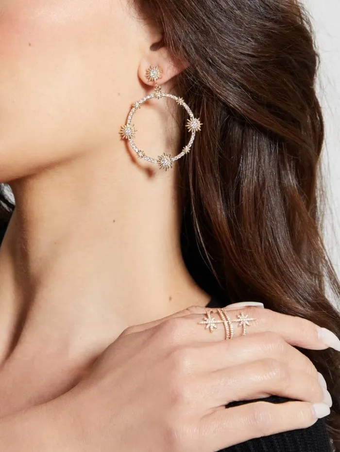 Women GUESS Jewelry Starburst Statement Hoop Earrings Gold