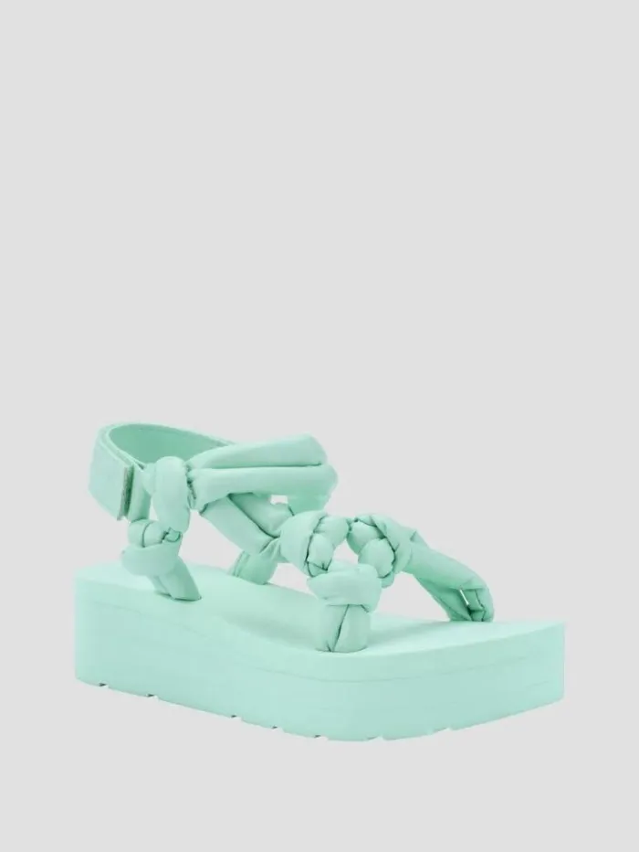 Women GUESS Sandals Albina Knotted Platform Sandals Denim Tie Dye