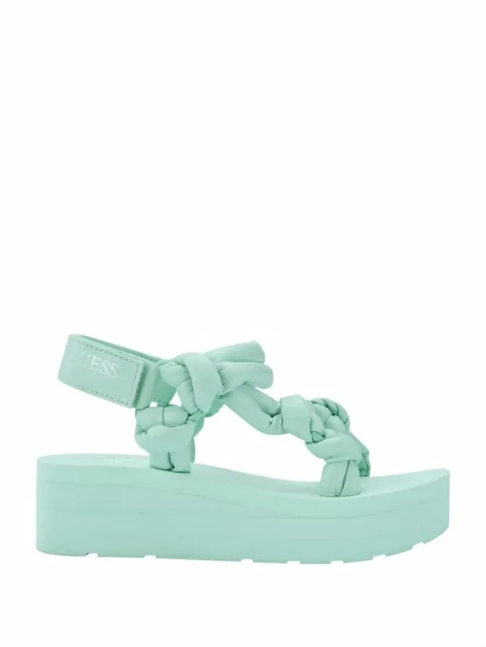 Women GUESS Sandals Albina Knotted Platform Sandals Denim Tie Dye