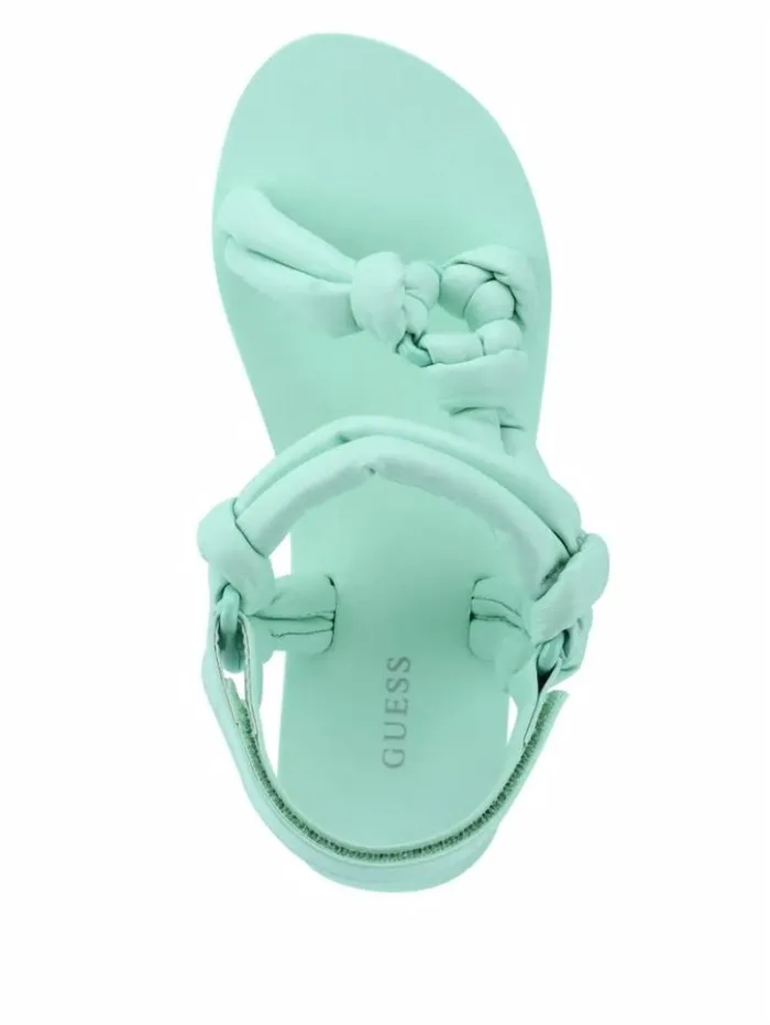 Women GUESS Sandals Albina Knotted Platform Sandals Denim Tie Dye