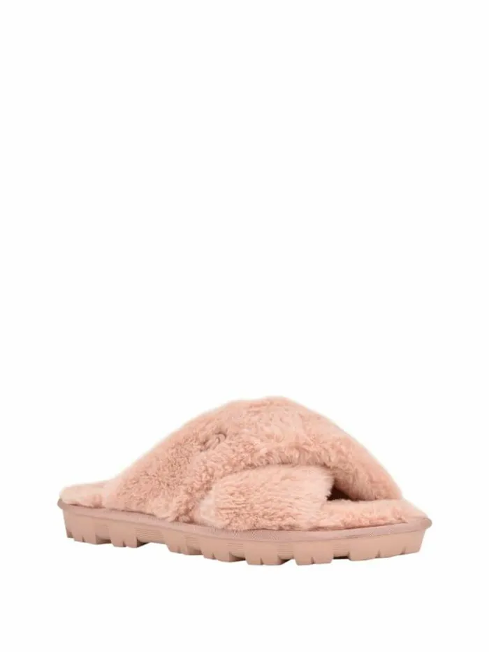 Women GUESS Sandals Crisscross Fur Slipper Pink