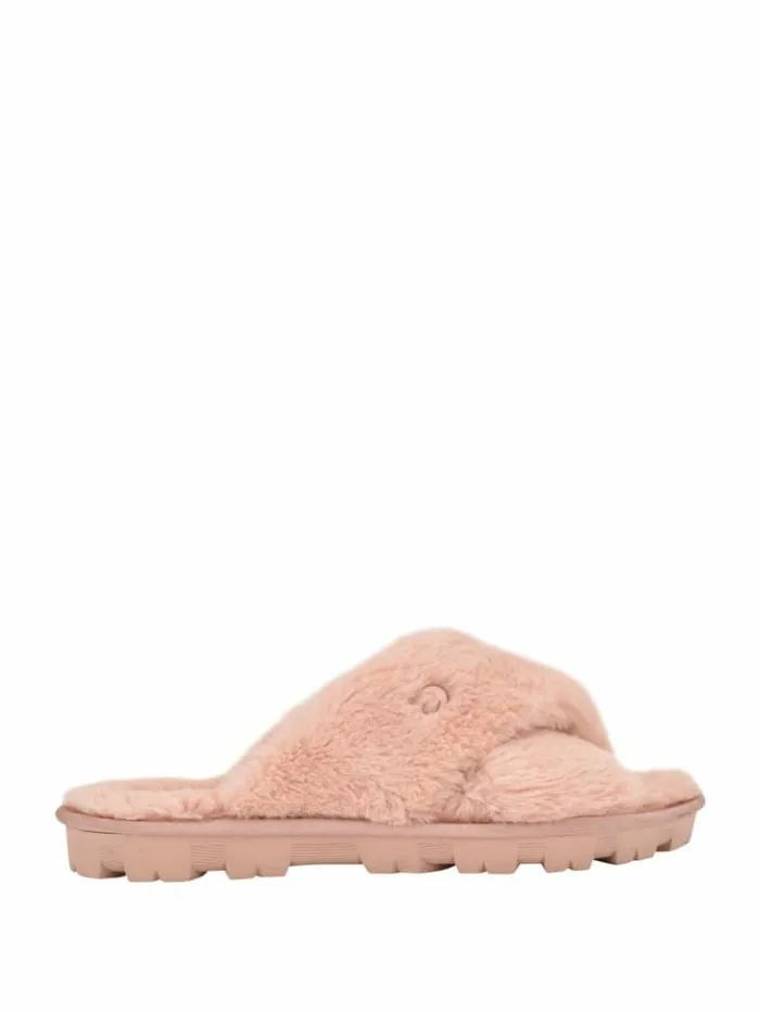 Women GUESS Sandals Crisscross Fur Slipper Pink