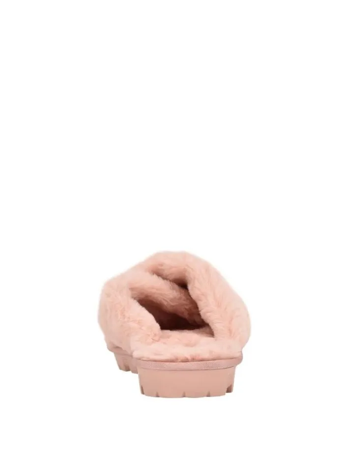 Women GUESS Sandals Crisscross Fur Slipper Pink
