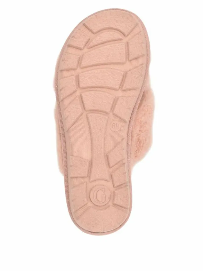 Women GUESS Sandals Crisscross Fur Slipper Pink