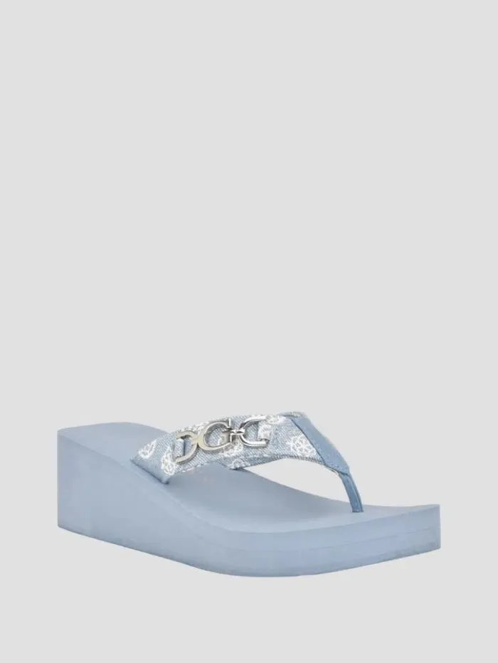 Women GUESS Sandals Edany Denim G Buckle Wedge Sandals Blue