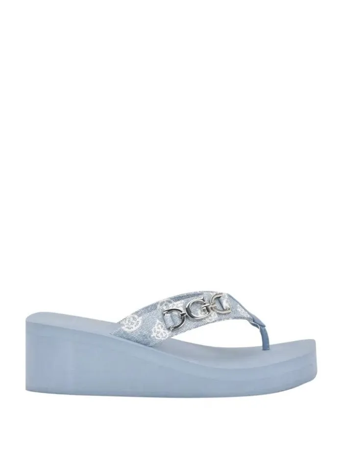 Women GUESS Sandals Edany Denim G Buckle Wedge Sandals Blue