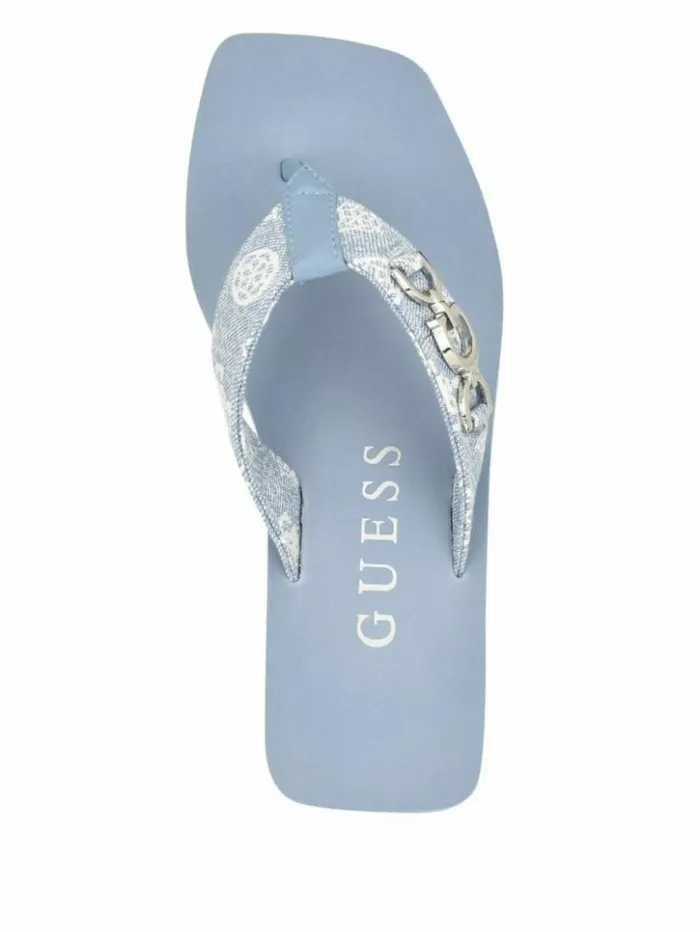 Women GUESS Sandals Edany Denim G Buckle Wedge Sandals Blue