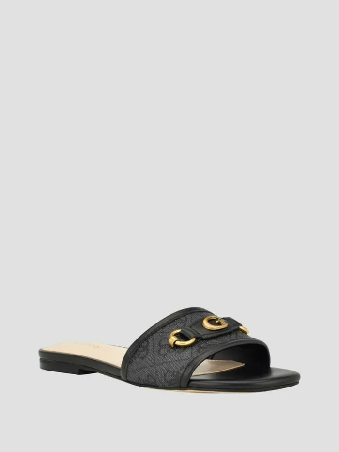 Women GUESS Sandals Hammi Logo Slide Sandals Black 001