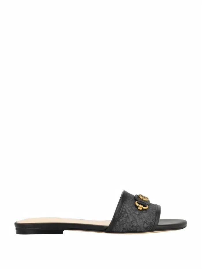 Women GUESS Sandals Hammi Logo Slide Sandals Black 001