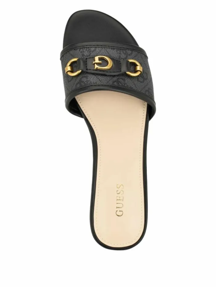 Women GUESS Sandals Hammi Logo Slide Sandals Black 001
