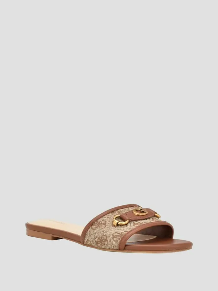 Women GUESS Sandals Hammi Logo Slide Sandals Medium Brown