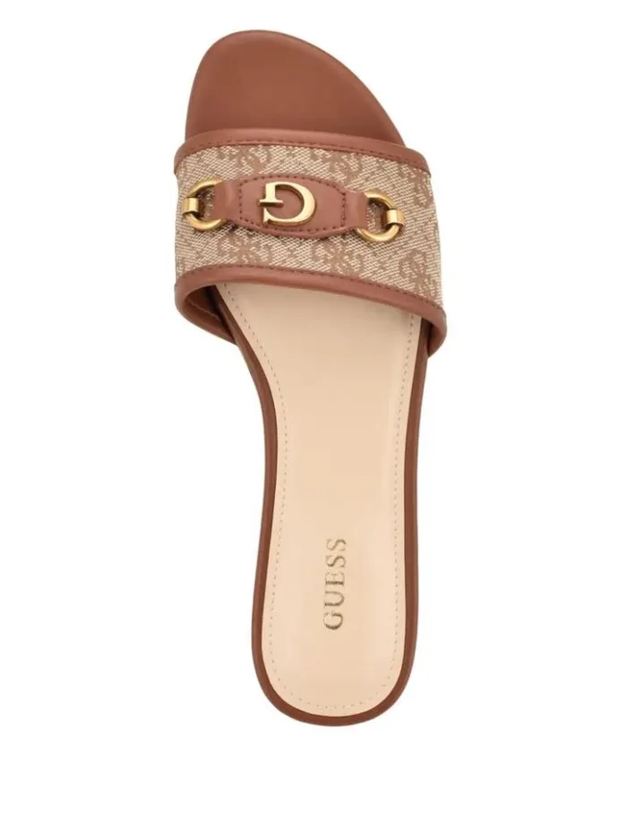 Women GUESS Sandals Hammi Logo Slide Sandals Medium Brown