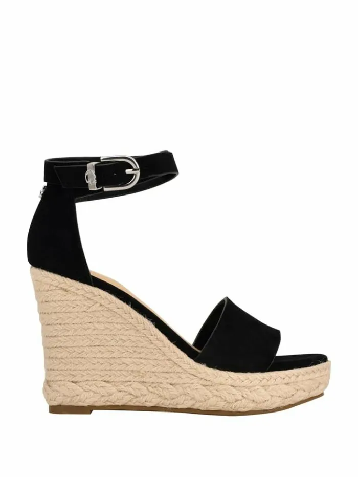 Women GUESS Sandals Hidy Suede Espadrille Wedges Black
