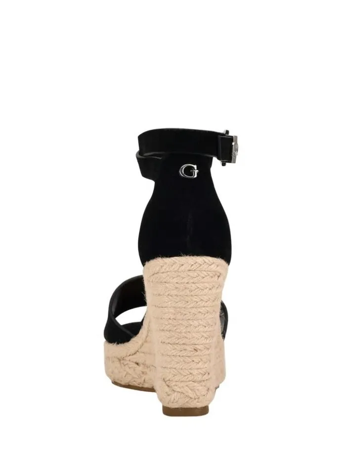Women GUESS Sandals Hidy Suede Espadrille Wedges Black