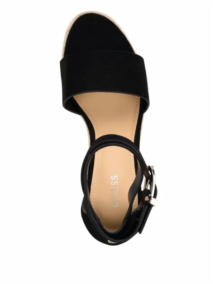 Women GUESS Sandals Hidy Suede Espadrille Wedges Black