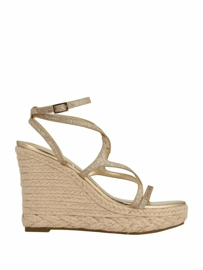 Women GUESS Sandals Hirani Strappy Espadrille Wedges Gld1 Gold