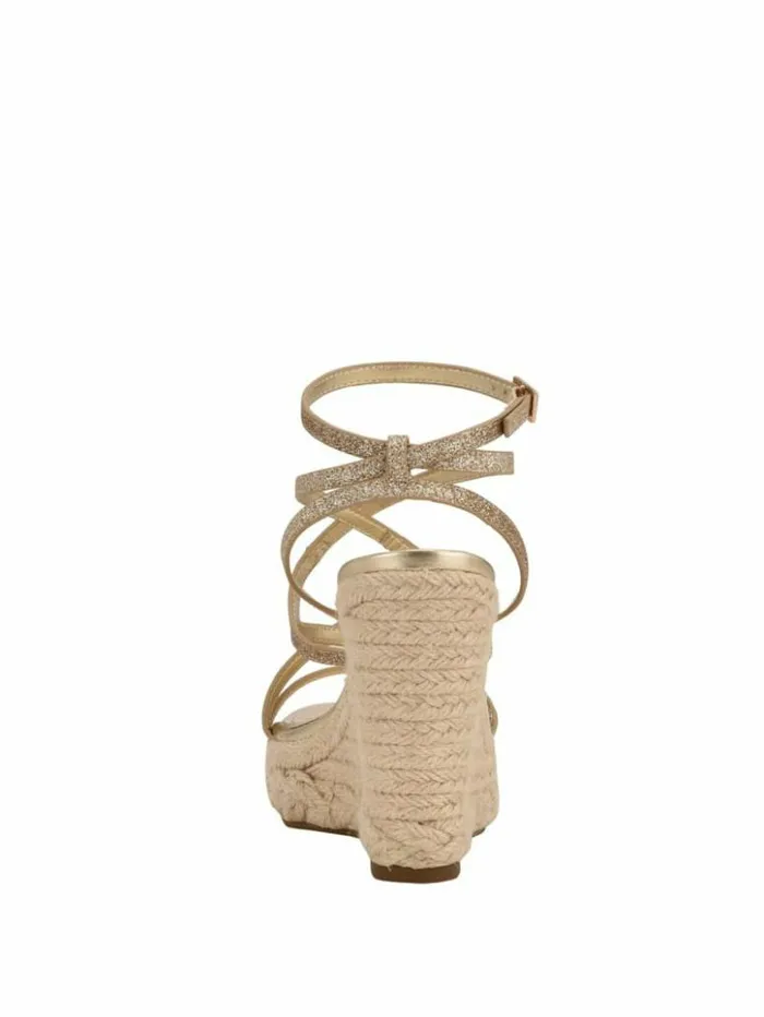 Women GUESS Sandals Hirani Strappy Espadrille Wedges Gld1 Gold