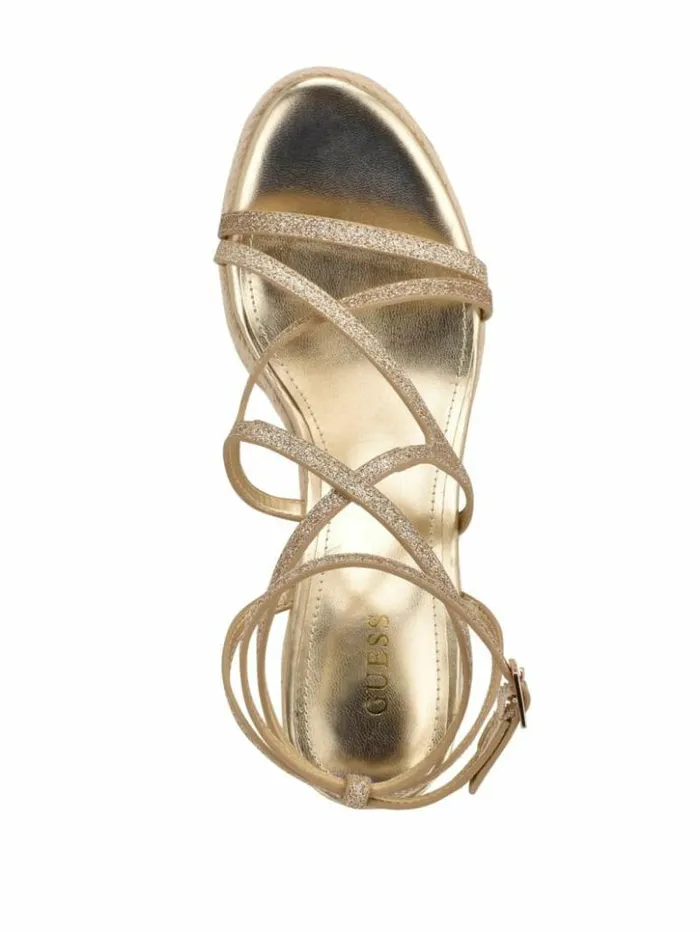 Women GUESS Sandals Hirani Strappy Espadrille Wedges Gld1 Gold