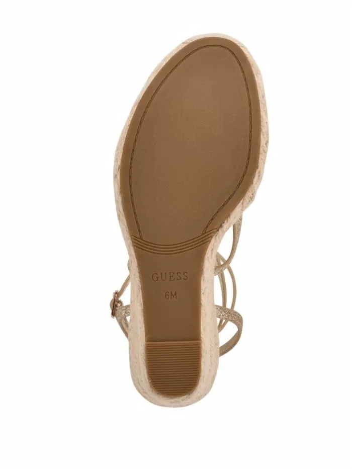 Women GUESS Sandals Hirani Strappy Espadrille Wedges Gld1 Gold
