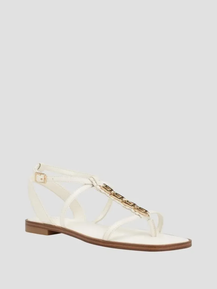 Women GUESS Sandals Raima GLink Chain Sandals Wht Floral