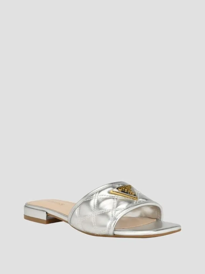 Women GUESS Sandals Tameli Icon Slide Sandals Silver 040