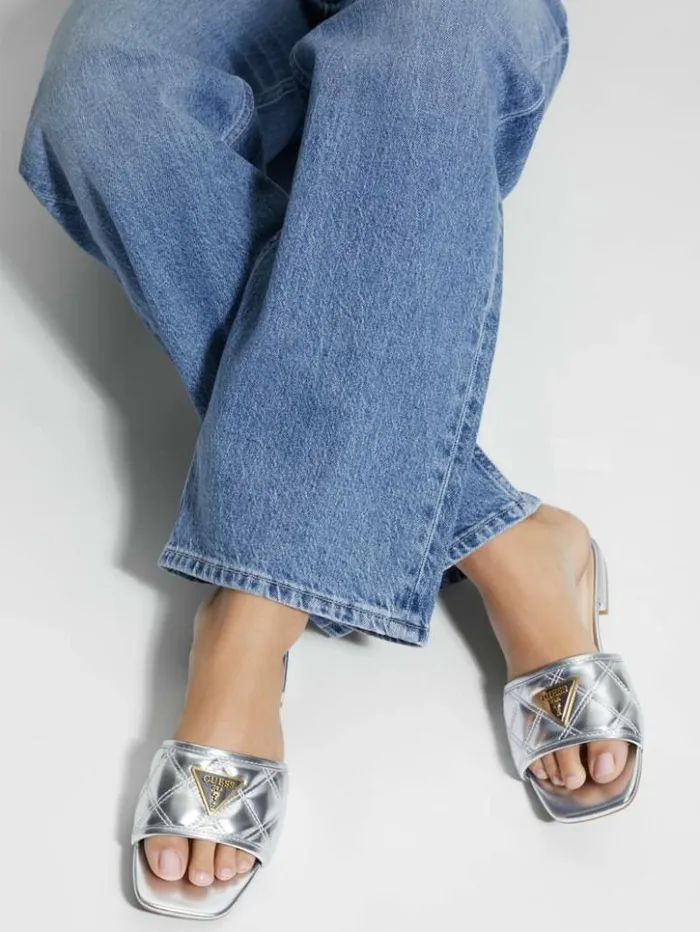 Women GUESS Sandals Tameli Icon Slide Sandals Silver 040