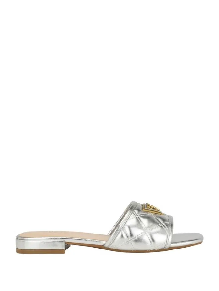 Women GUESS Sandals Tameli Icon Slide Sandals Silver 040