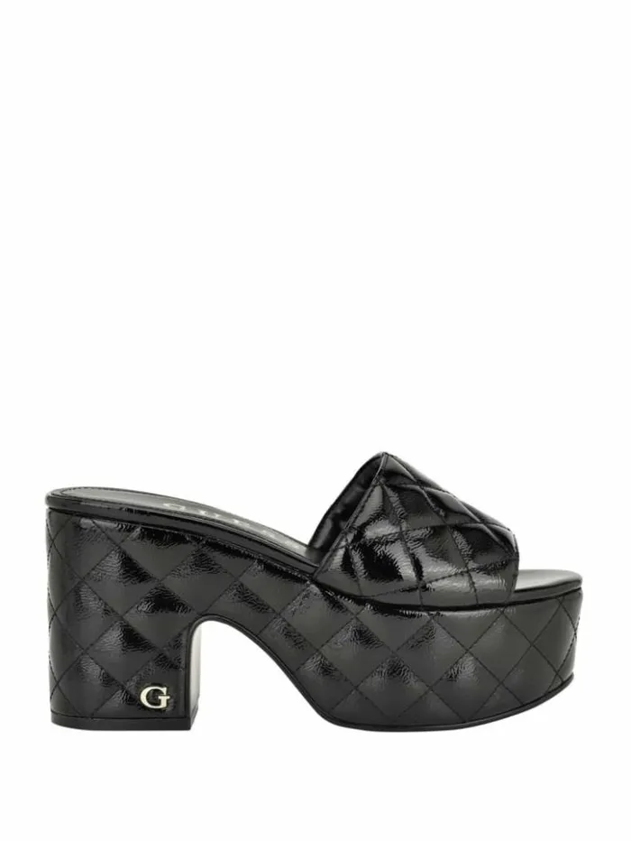 Women GUESS Sandals Yanni Quilted Platform Mules Black 002
