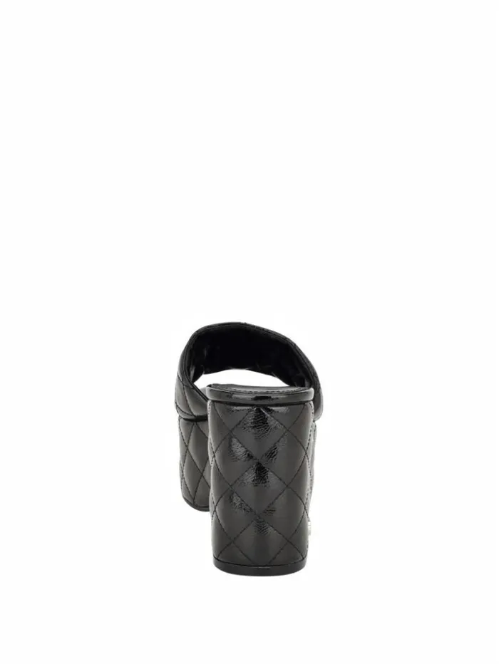 Women GUESS Sandals Yanni Quilted Platform Mules Black 002