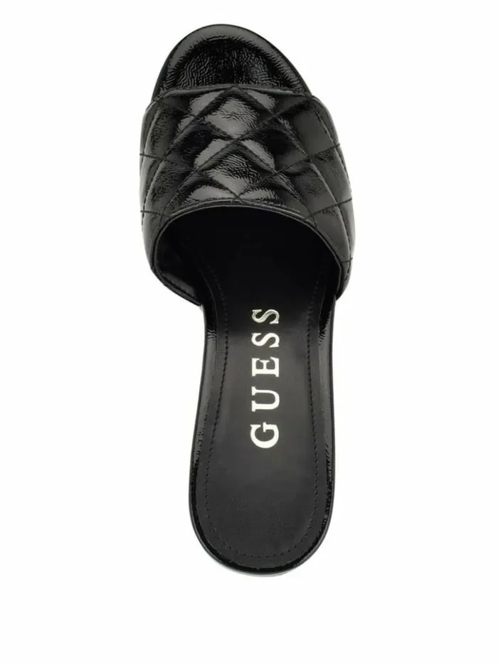 Women GUESS Sandals Yanni Quilted Platform Mules Black 002