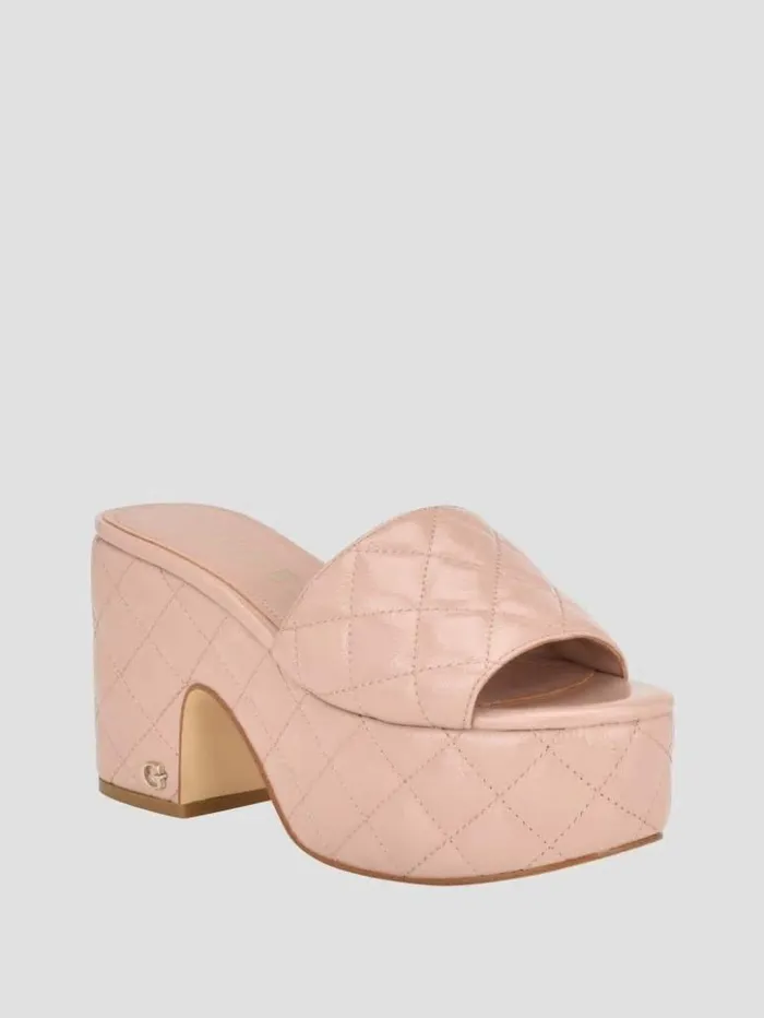Women GUESS Sandals Yanni Quilted Platform Mules Light Natural 110
