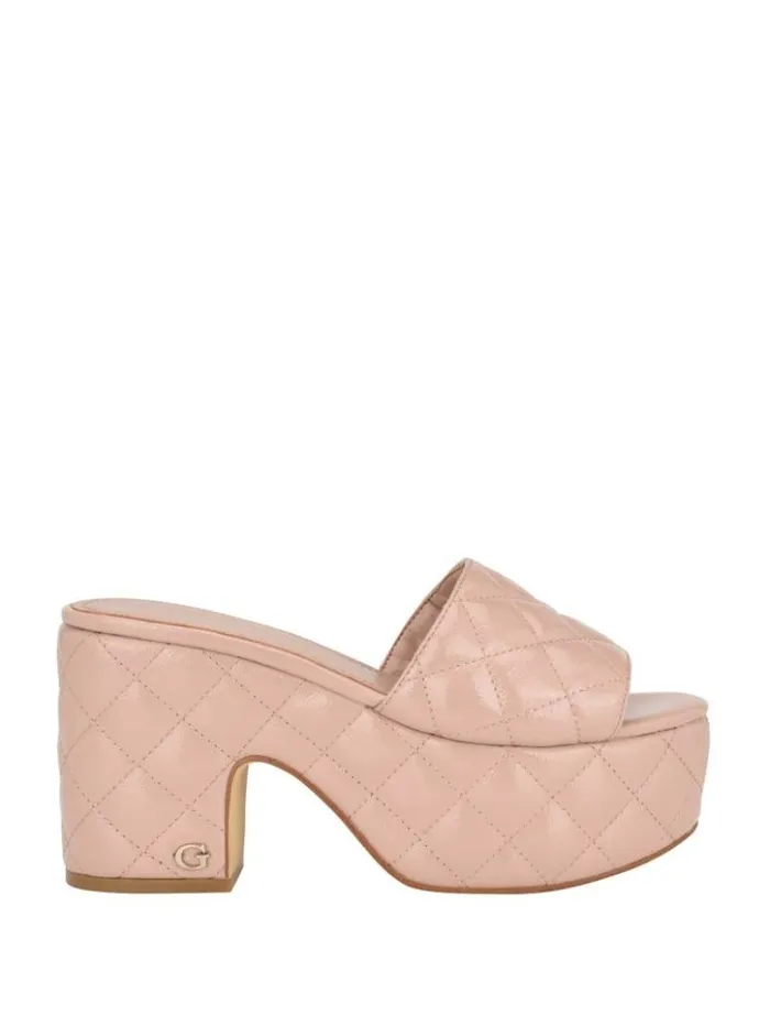 Women GUESS Sandals Yanni Quilted Platform Mules Light Natural 110