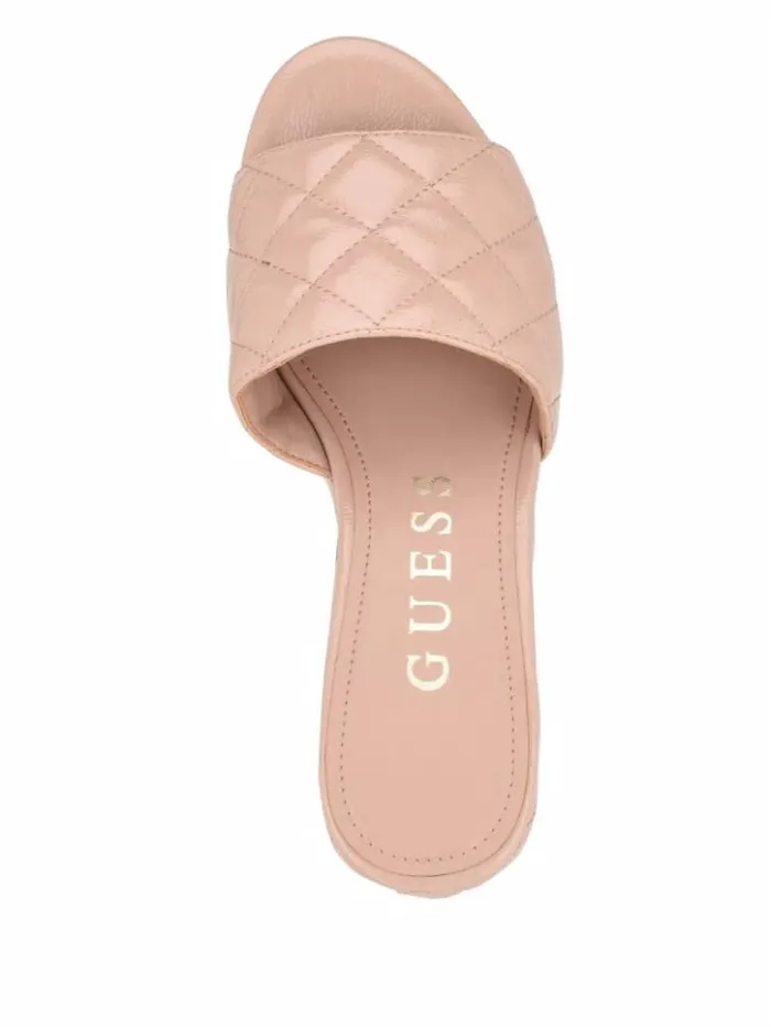 Women GUESS Sandals Yanni Quilted Platform Mules Light Natural 110