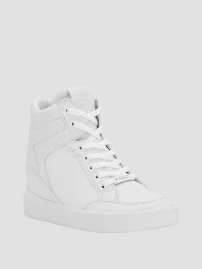 Women GUESS Sneakers Blairin Rhinestone Logo Wedge Sneakers White Graffiti