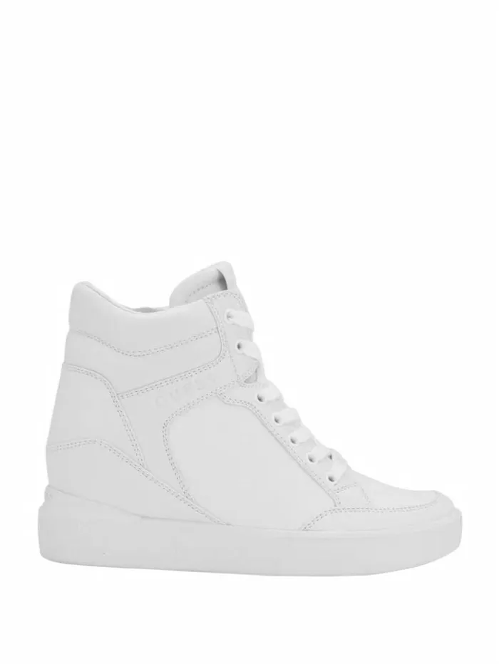 Women GUESS Sneakers Blairin Rhinestone Logo Wedge Sneakers White Graffiti