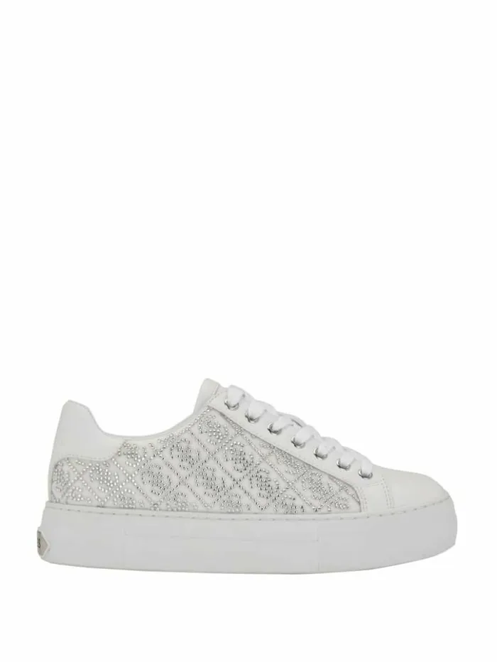 Women GUESS Sneakers Gelsen Rhinestone Logo LowTop Sneakers Silver 040