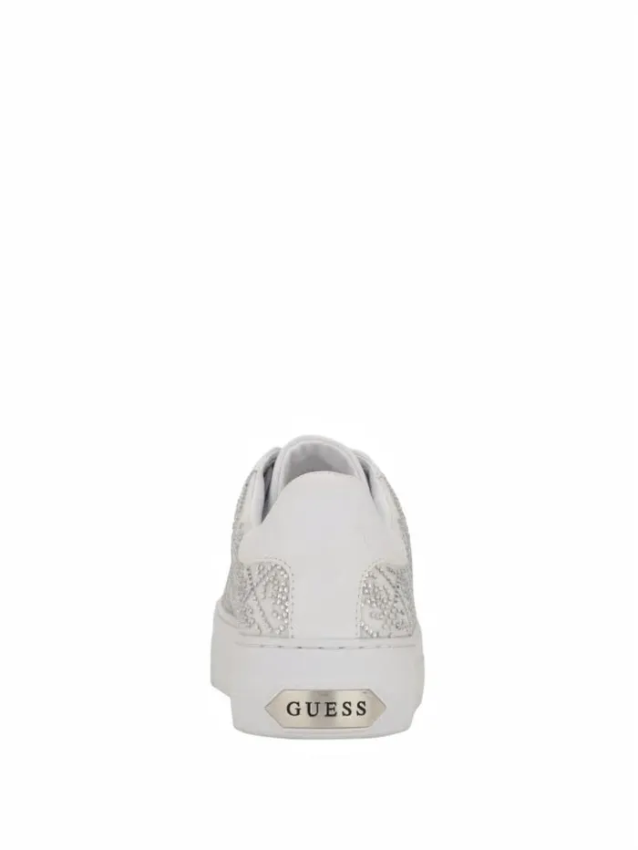 Women GUESS Sneakers Gelsen Rhinestone Logo LowTop Sneakers Silver 040