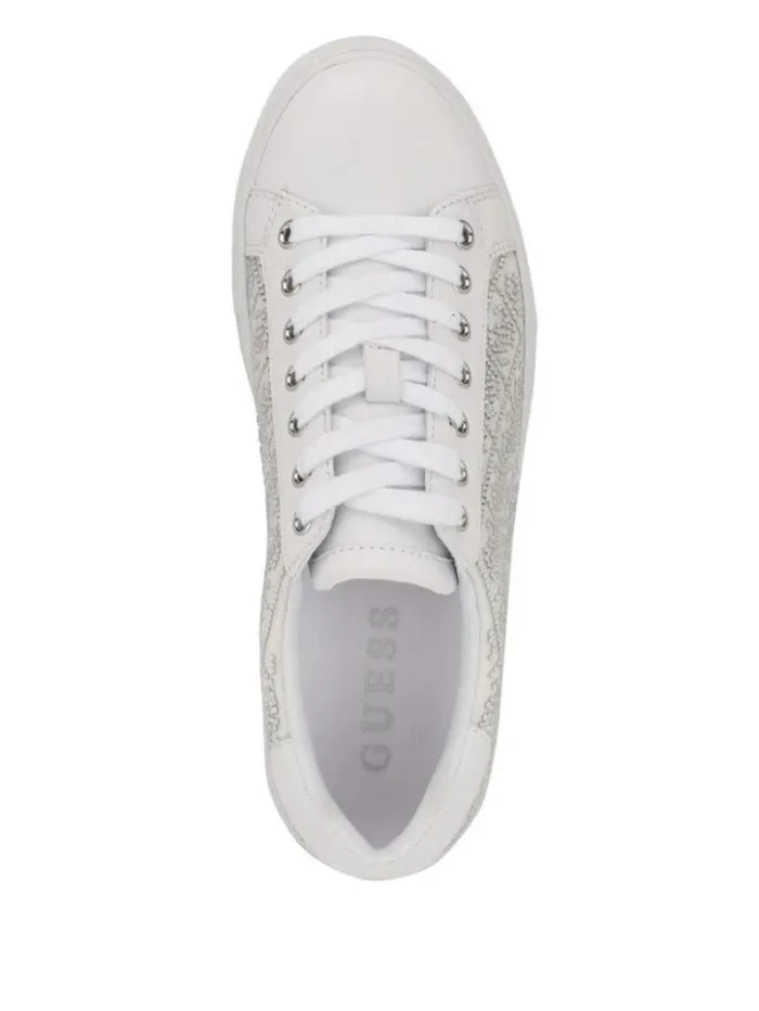 Women GUESS Sneakers Gelsen Rhinestone Logo LowTop Sneakers Silver 040