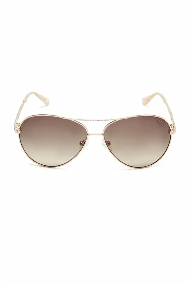 Women GUESS Sunglasses Catherine Rhinestone Aviator Sunglasses Rose Gold