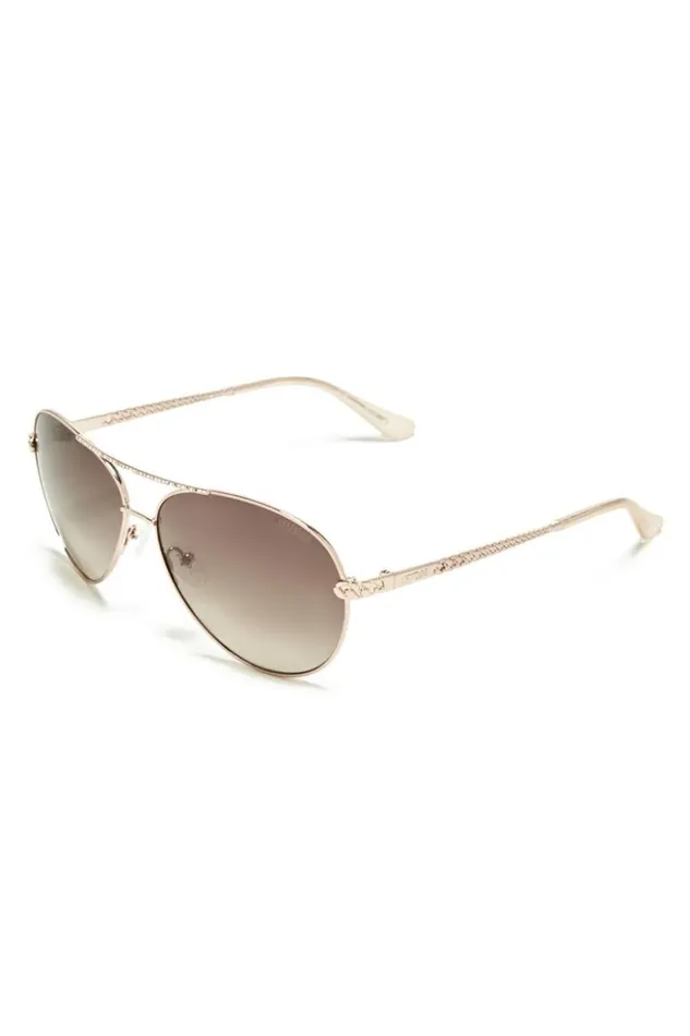 Women GUESS Sunglasses Catherine Rhinestone Aviator Sunglasses Rose Gold