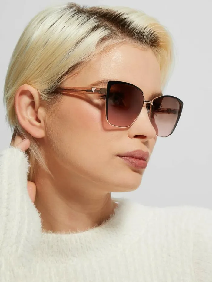 Women GUESS Sunglasses Cathy Glitter CatEye Sunglasses Rosegold