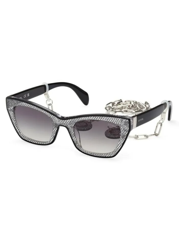 Women GUESS Sunglasses Metallic Plastic CatEye Sunglasses Silver