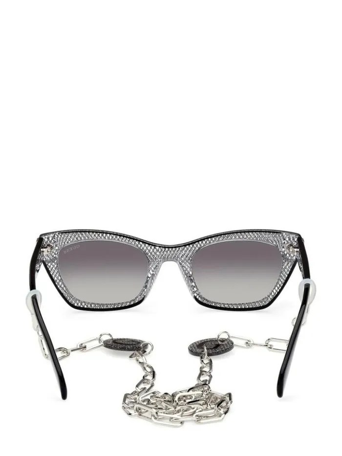 Women GUESS Sunglasses Metallic Plastic CatEye Sunglasses Silver