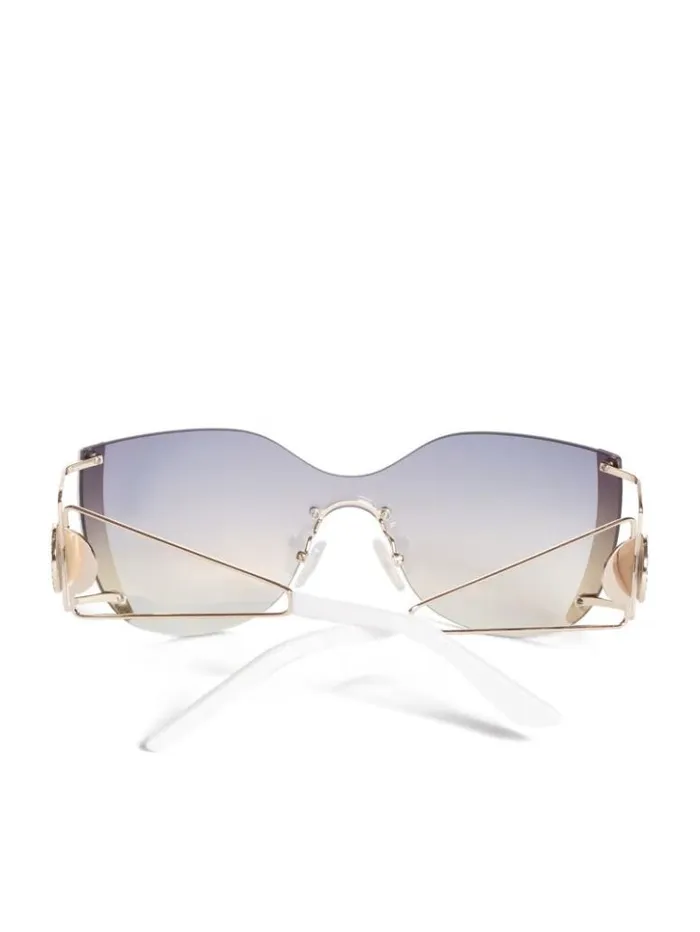 Women GUESS Sunglasses Mirrored Rimless Cateye Sunglasses White