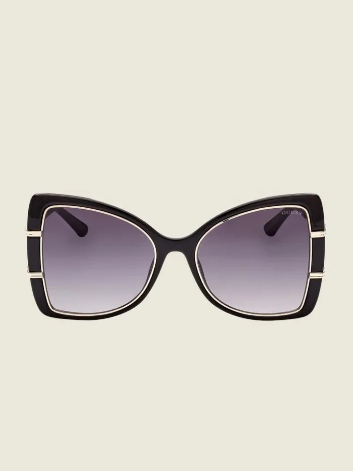 Women GUESS Sunglasses Oversized Butterfly Sunglasses Silver
